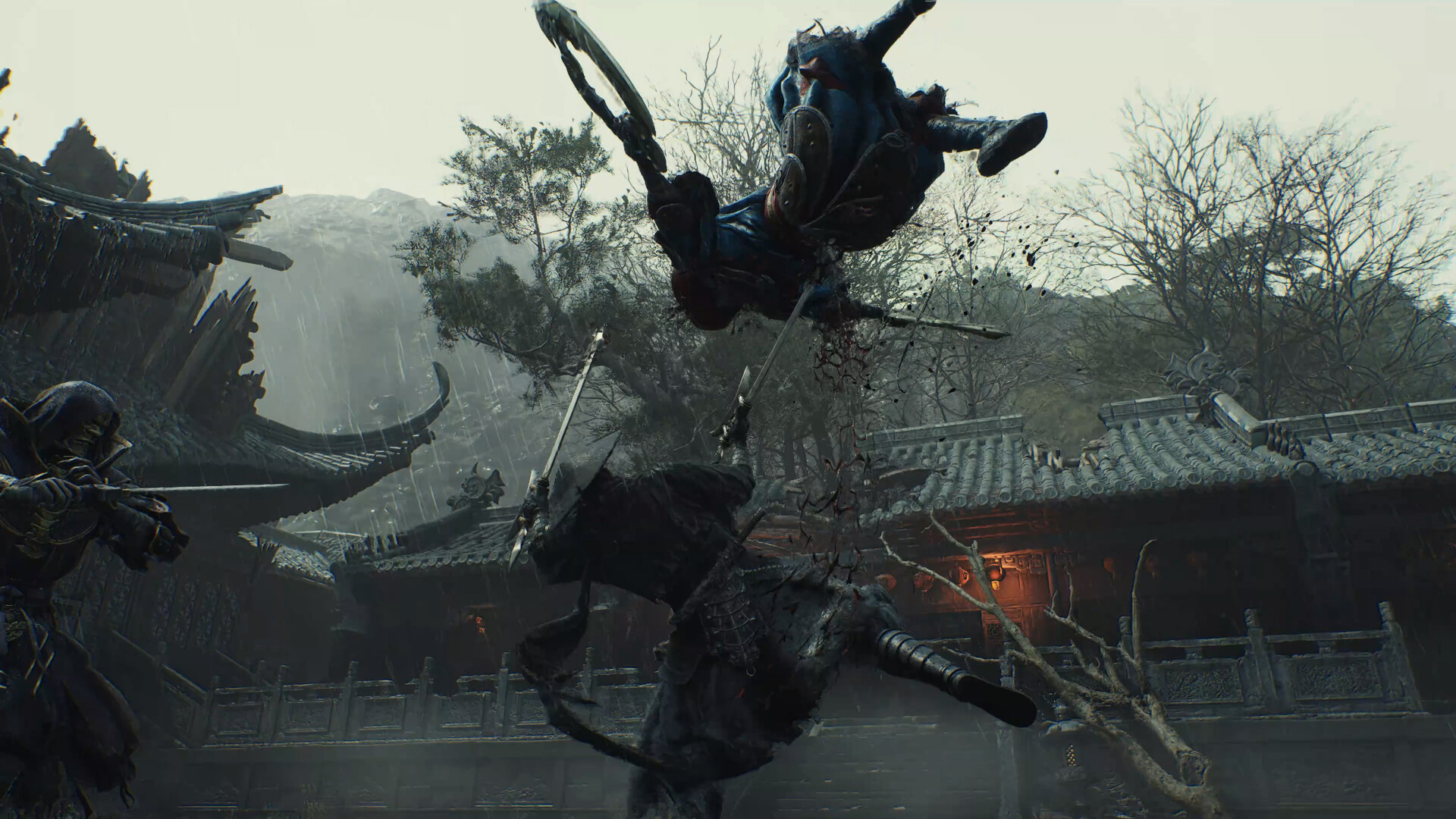 Official Phantom Blade Zero gameplay screenshot from the Steam store page: a character in an ink-wash styled environment with traditional architecture