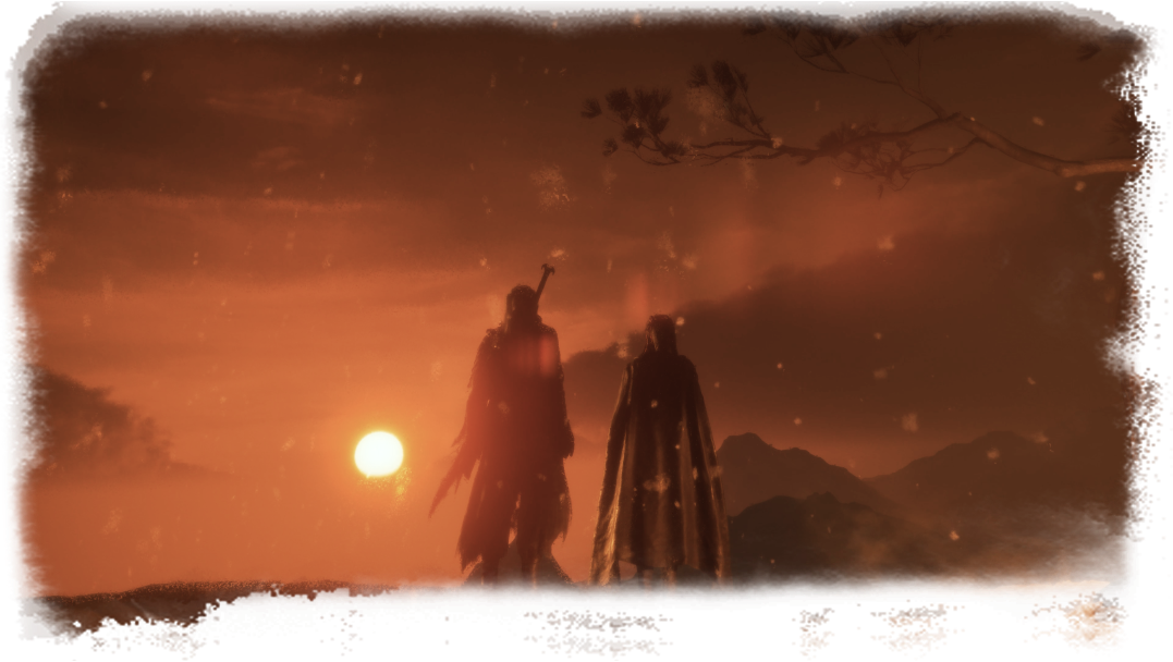 Phantom Blade Zero official key art: two armed figures in silhouette against a low sun, with clouds and distant mountains behind them (source: S-GAME website)