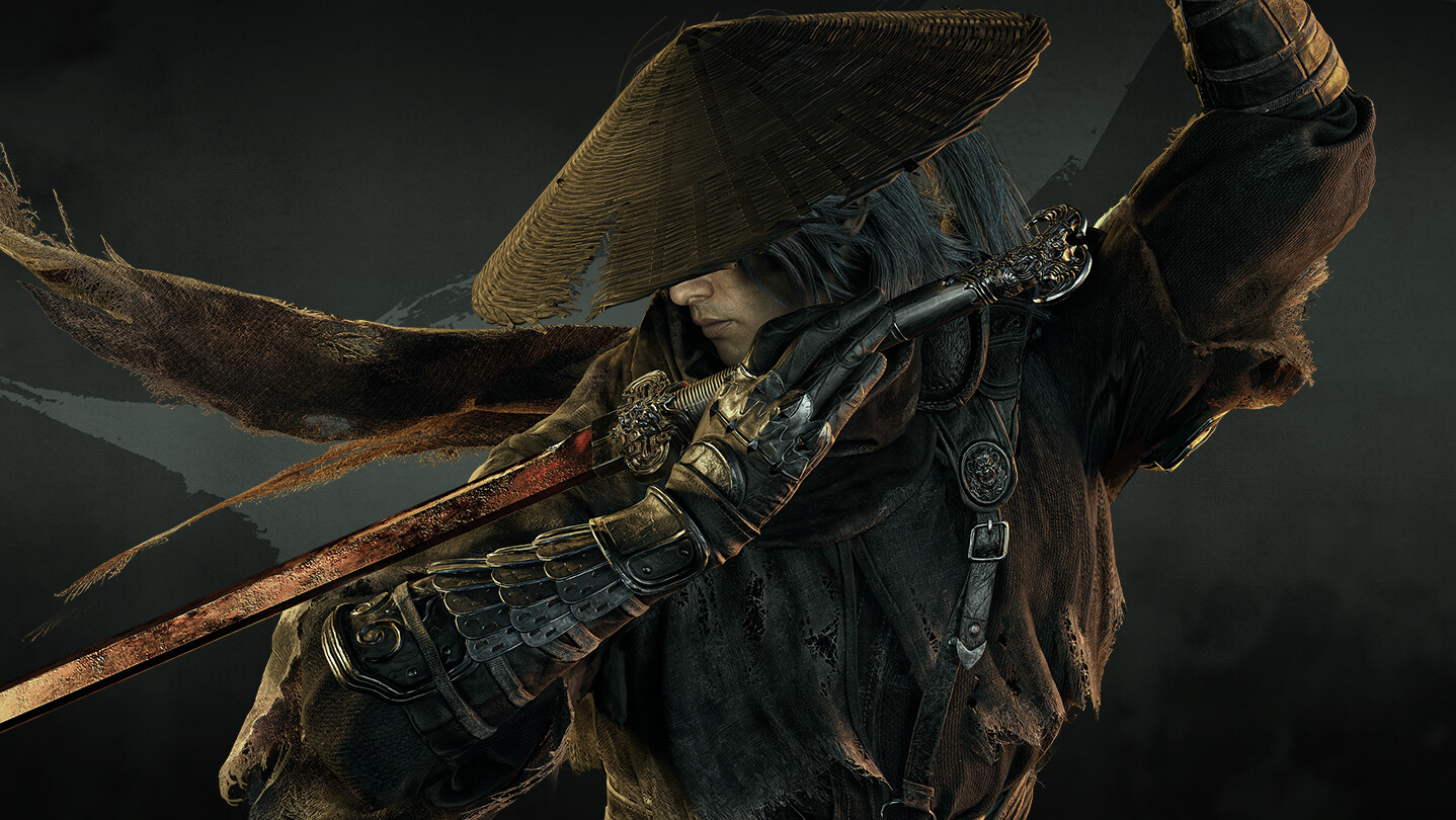 Soul, wearing a straw hat, draws his blade in the official ink-washed key art for Phantom Blade Zero